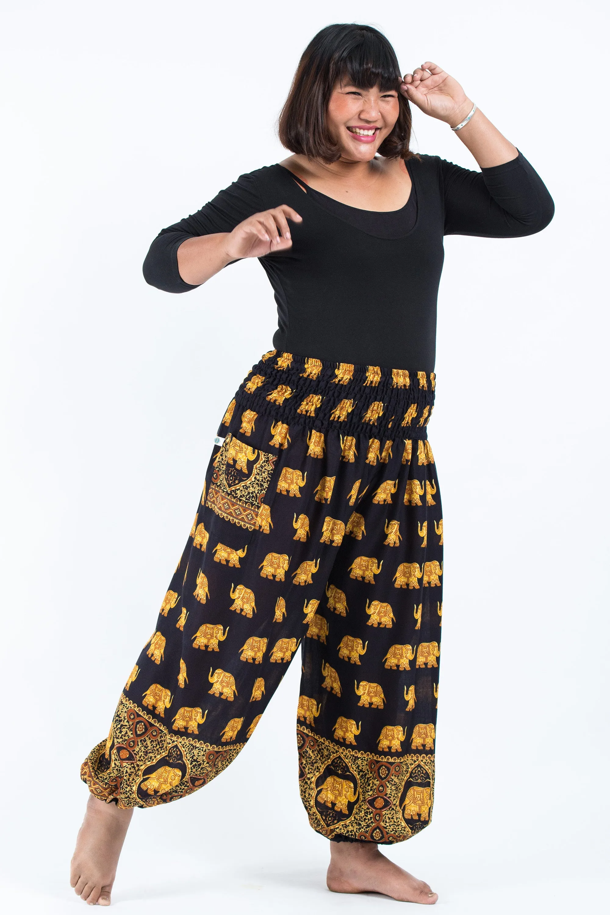 Plus Size Golden Elephant Women's Elephant Pants in Black