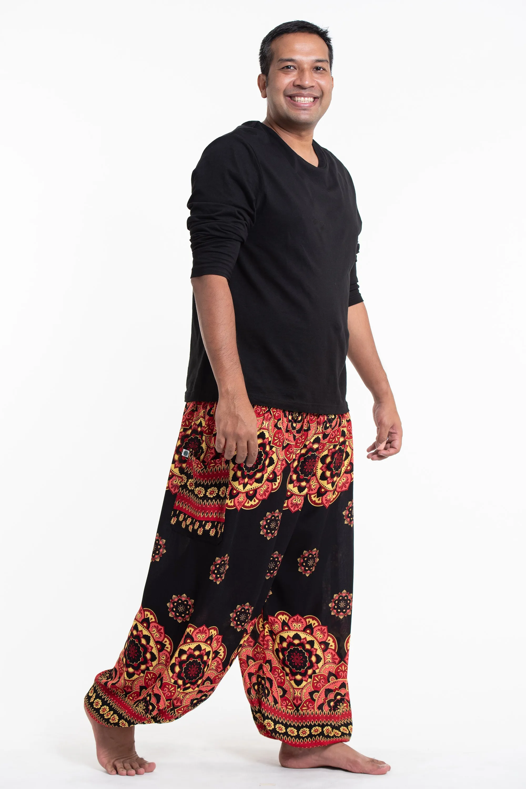 Plus Size Lotus Mandalas Men's Harem Pants in Black