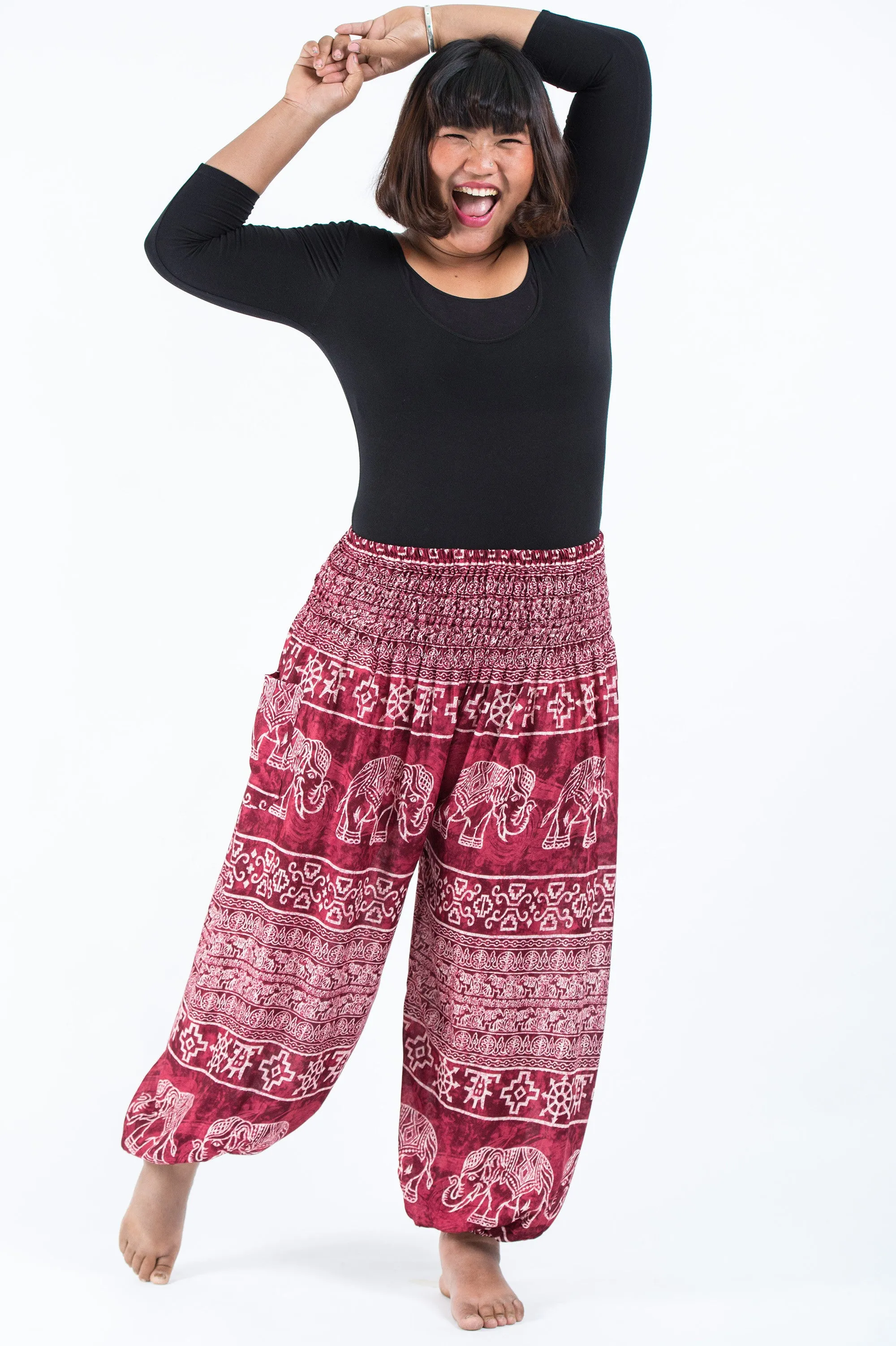 Plus Size Marble Elephant Women's Elephant Pants in Red