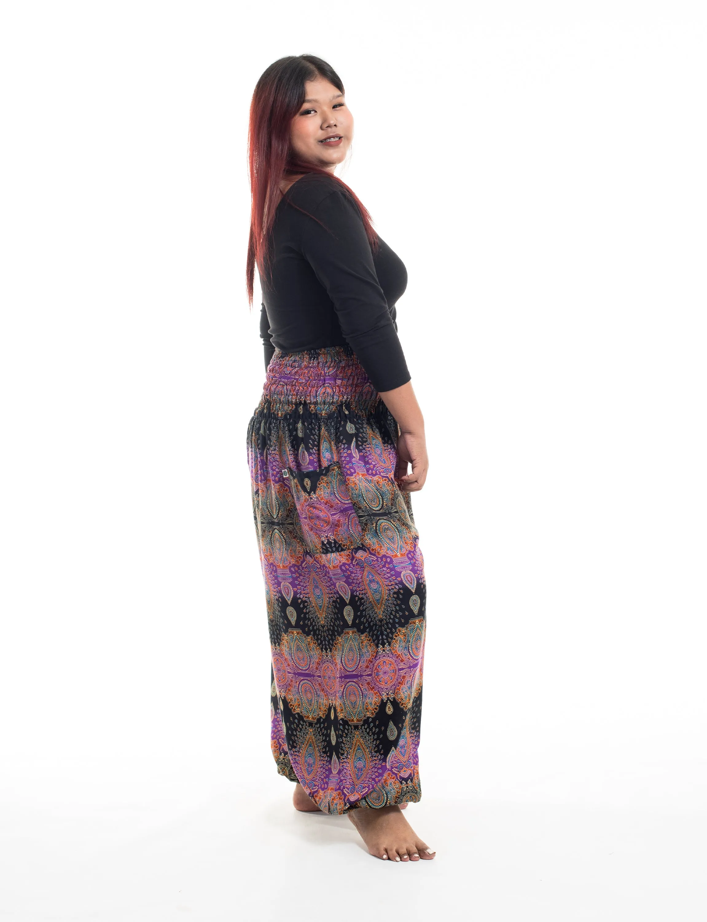 Plus Size Paisley Women's Harem Pants in Purple