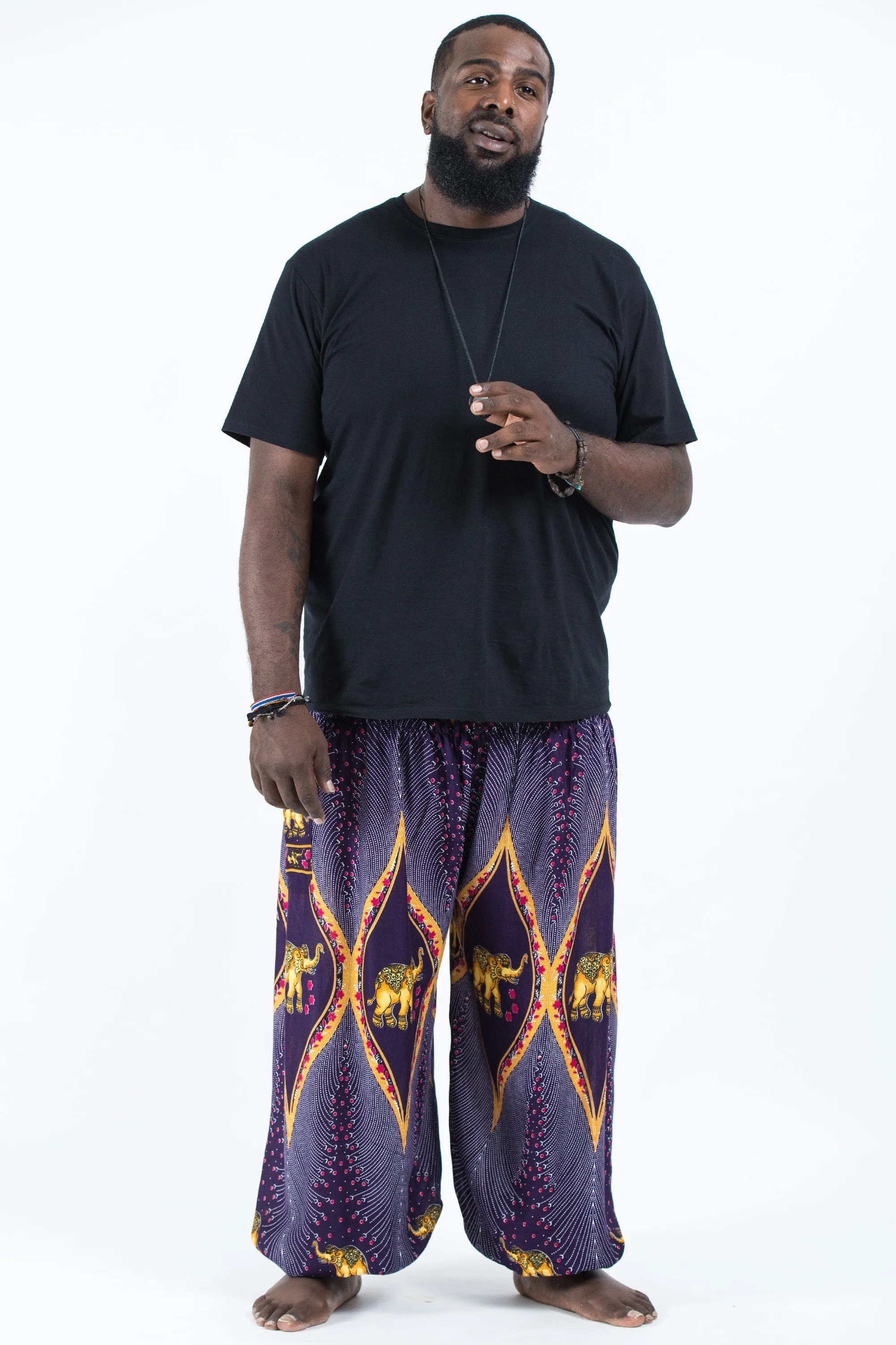 Plus Size Peacock Elephant Men's Elephant Pants in Purple