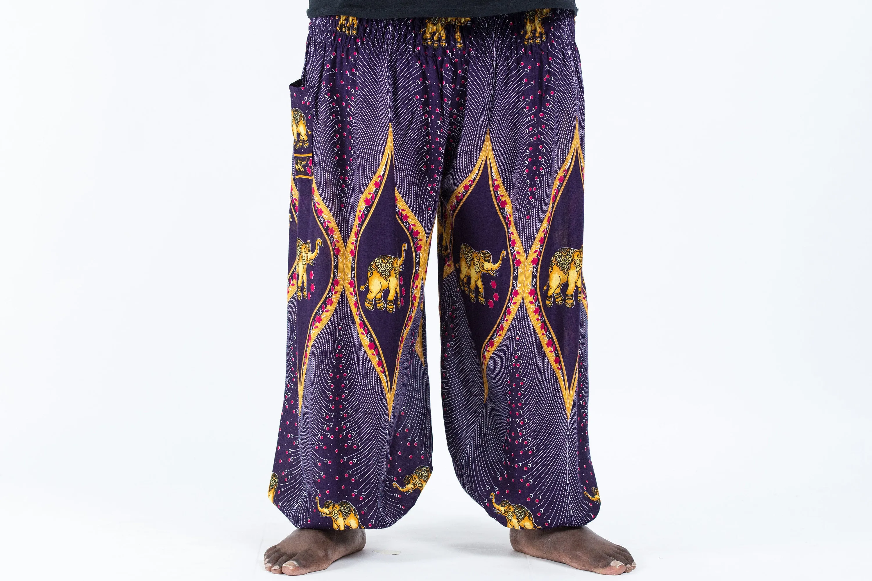 Plus Size Peacock Elephant Men's Elephant Pants in Purple