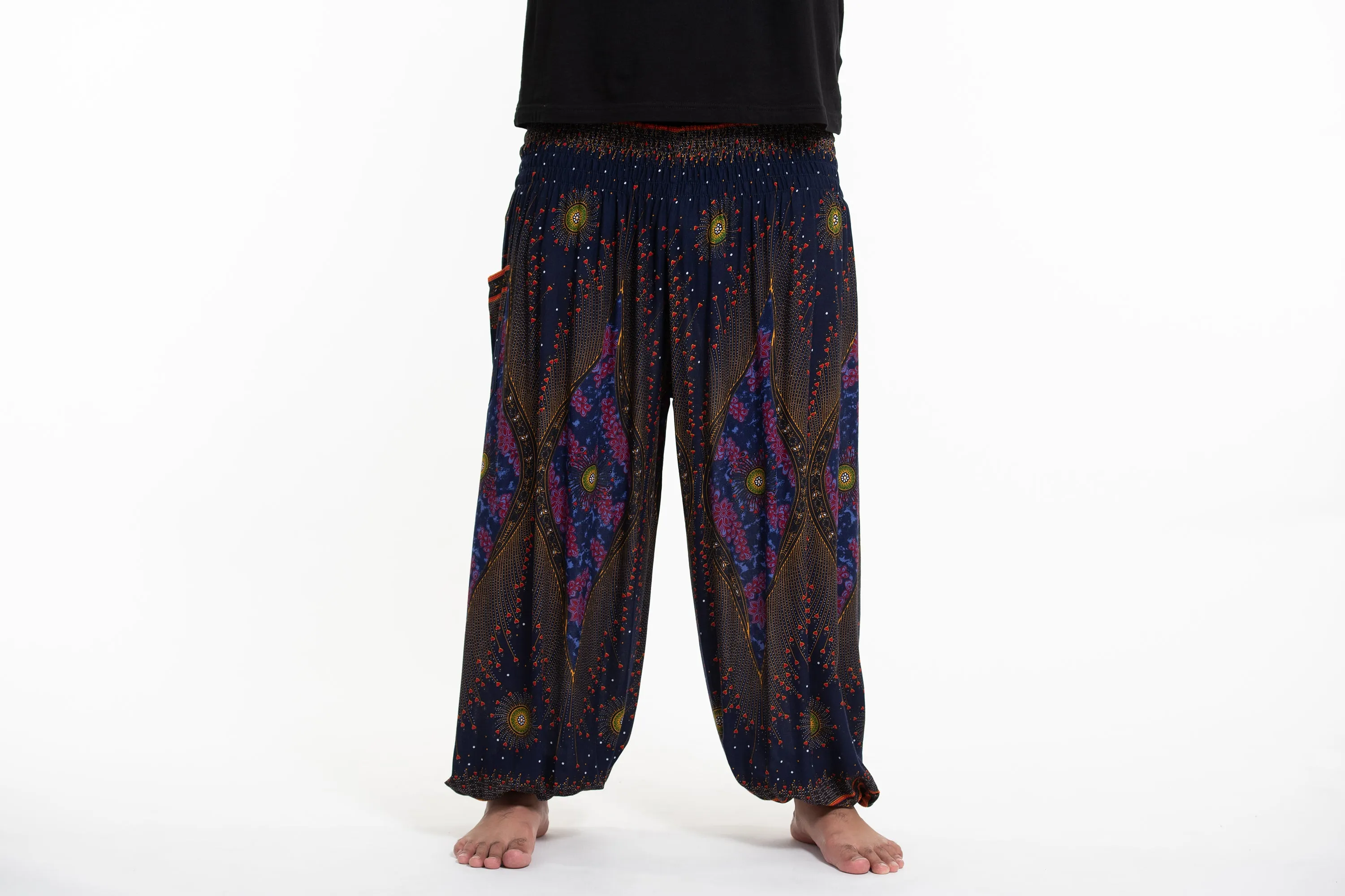 Plus Size Peacock Eye Men's Harem Pants in Navy