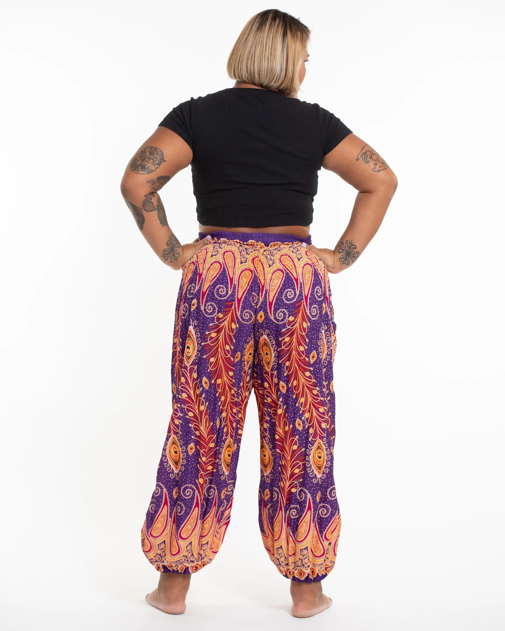 Plus Size Peacock Paisley Women's Harem Pants in Purple