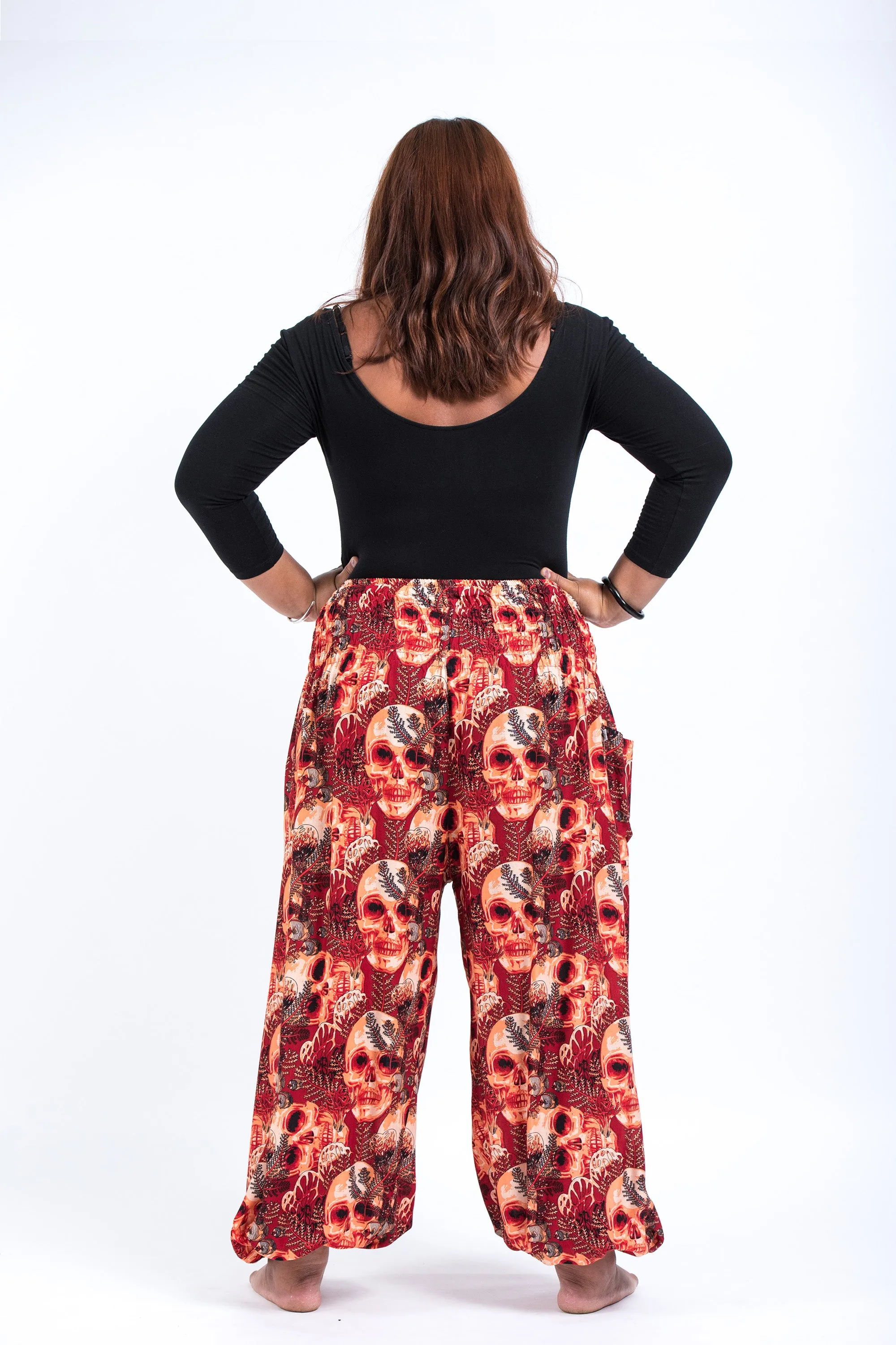 Plus Size Skulls Women's Harem Pants in Red