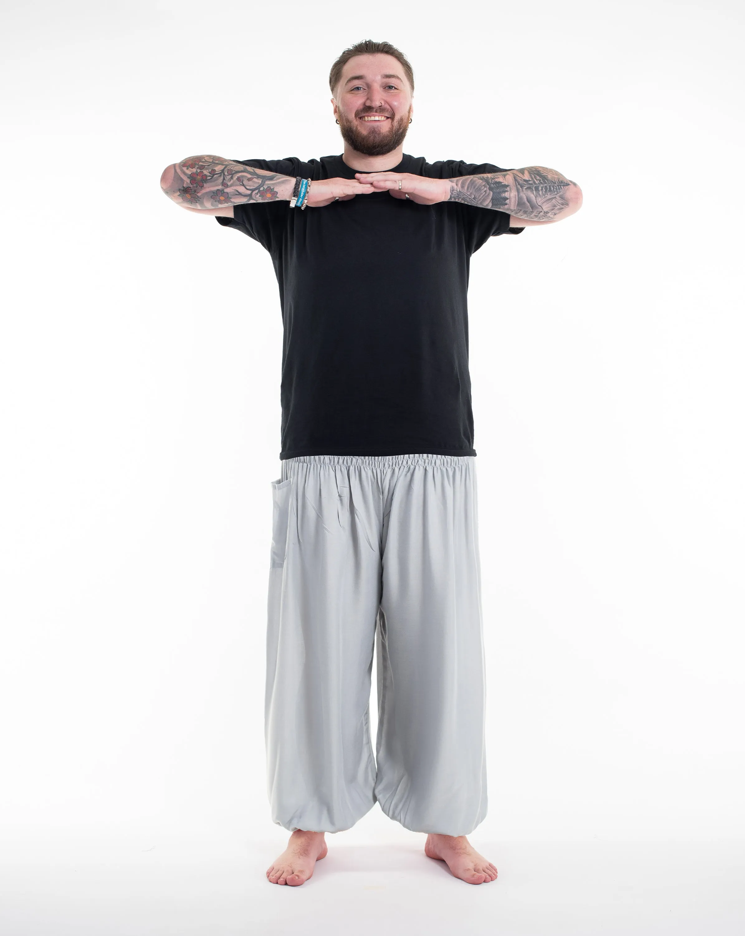 Plus Size Solid Color Men's Harem Pants in Light Gray