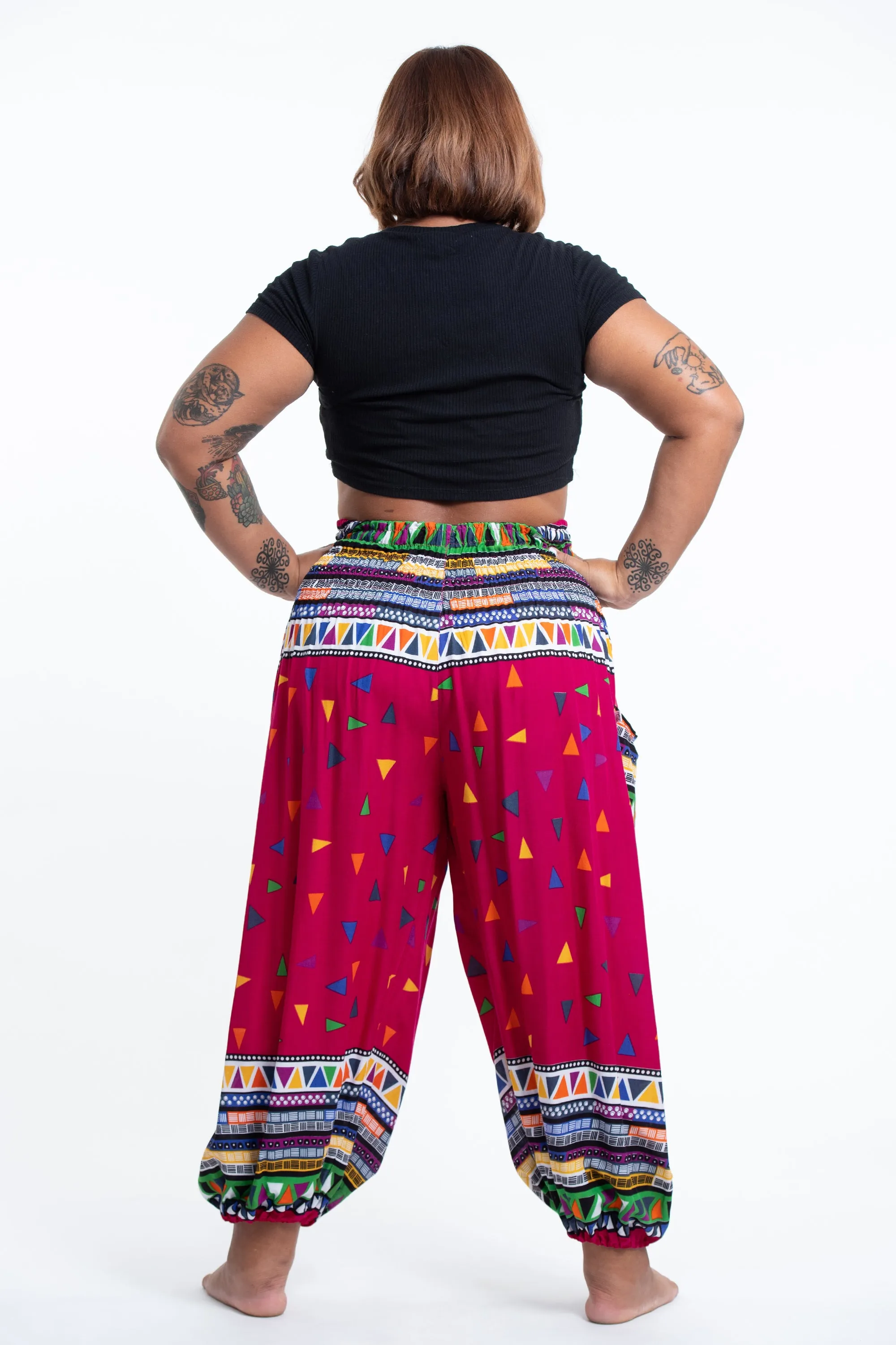 Plus Size Triangles Women's Harem Pants in Pink