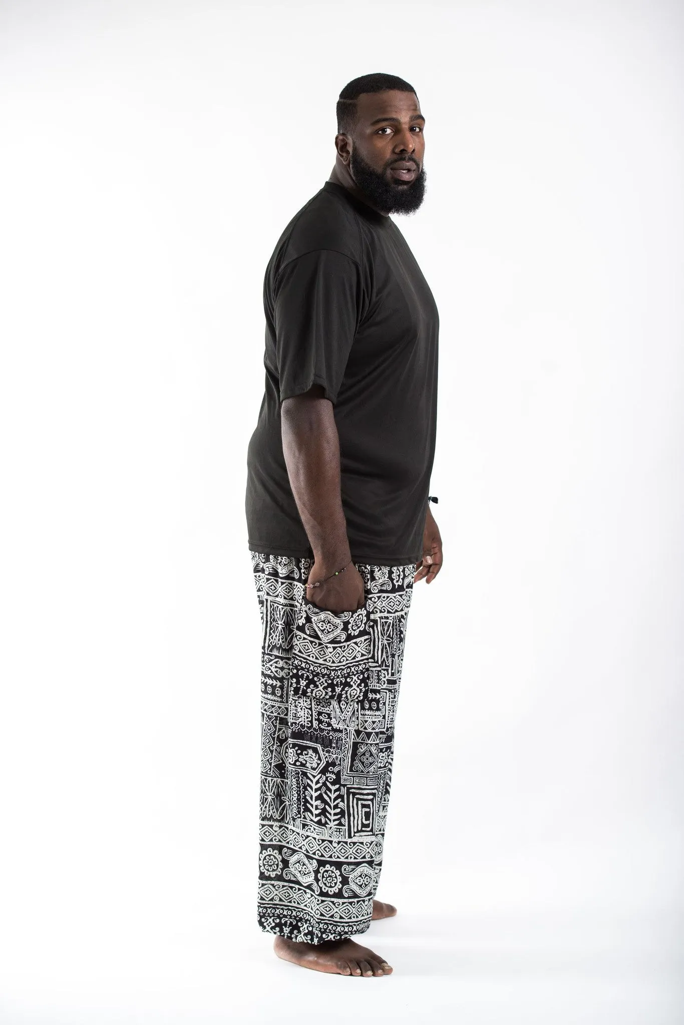 Plus Size Tribal Prints Men's Harem Pants in Black