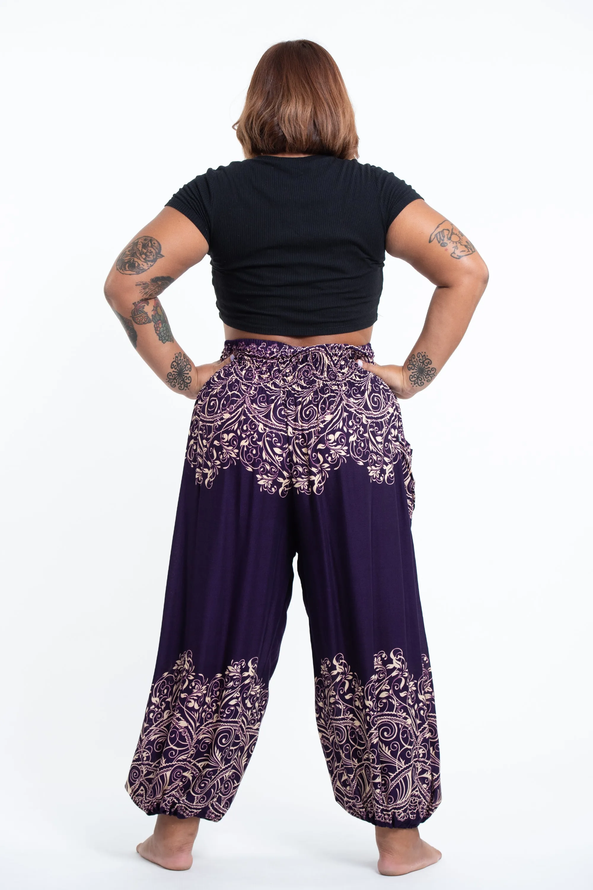 Plus Size Vines Women's Harem Pants in Purple