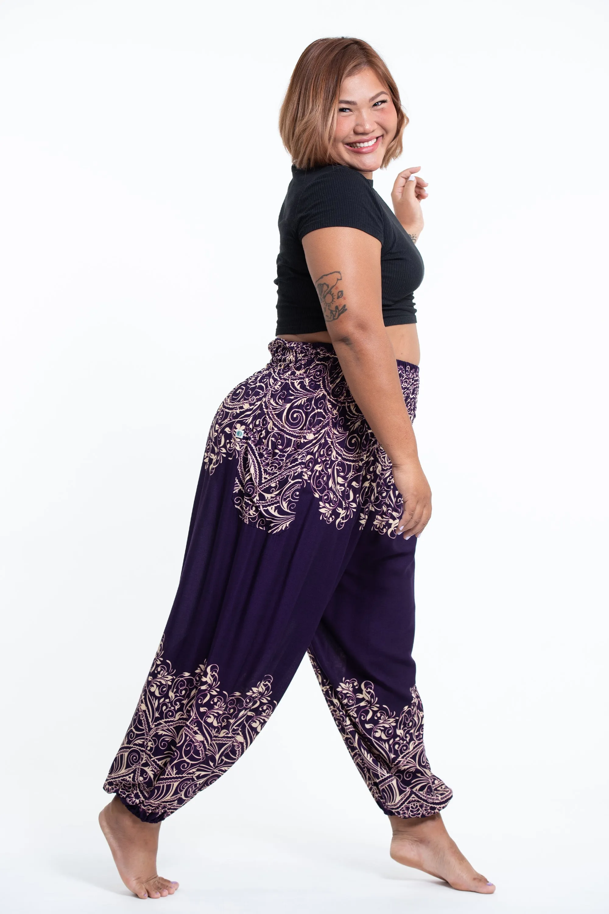 Plus Size Vines Women's Harem Pants in Purple