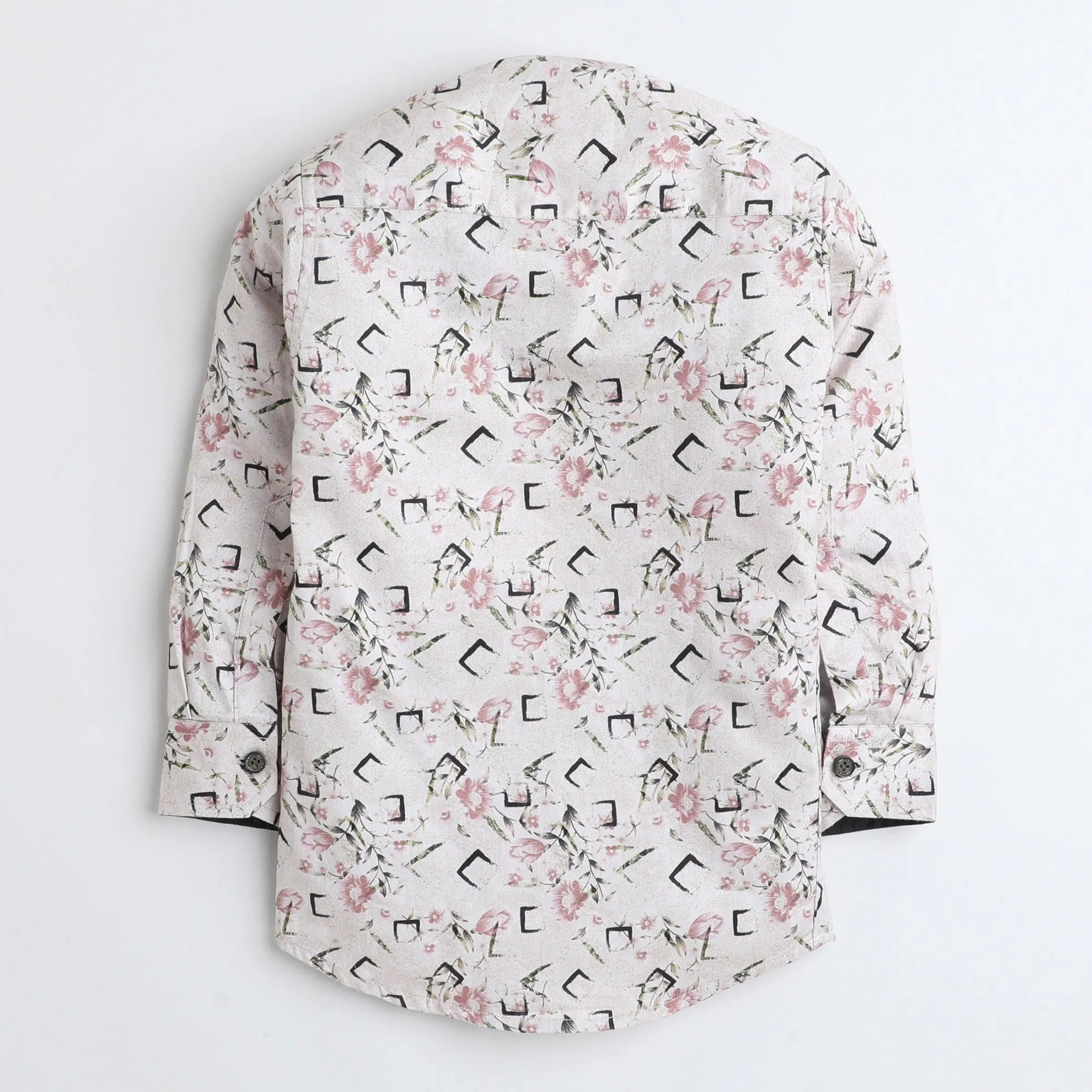 Polka Tots Cotton Full Sleeves Party Wear Shirt With Dual Bow Tie All Over Print - Beige