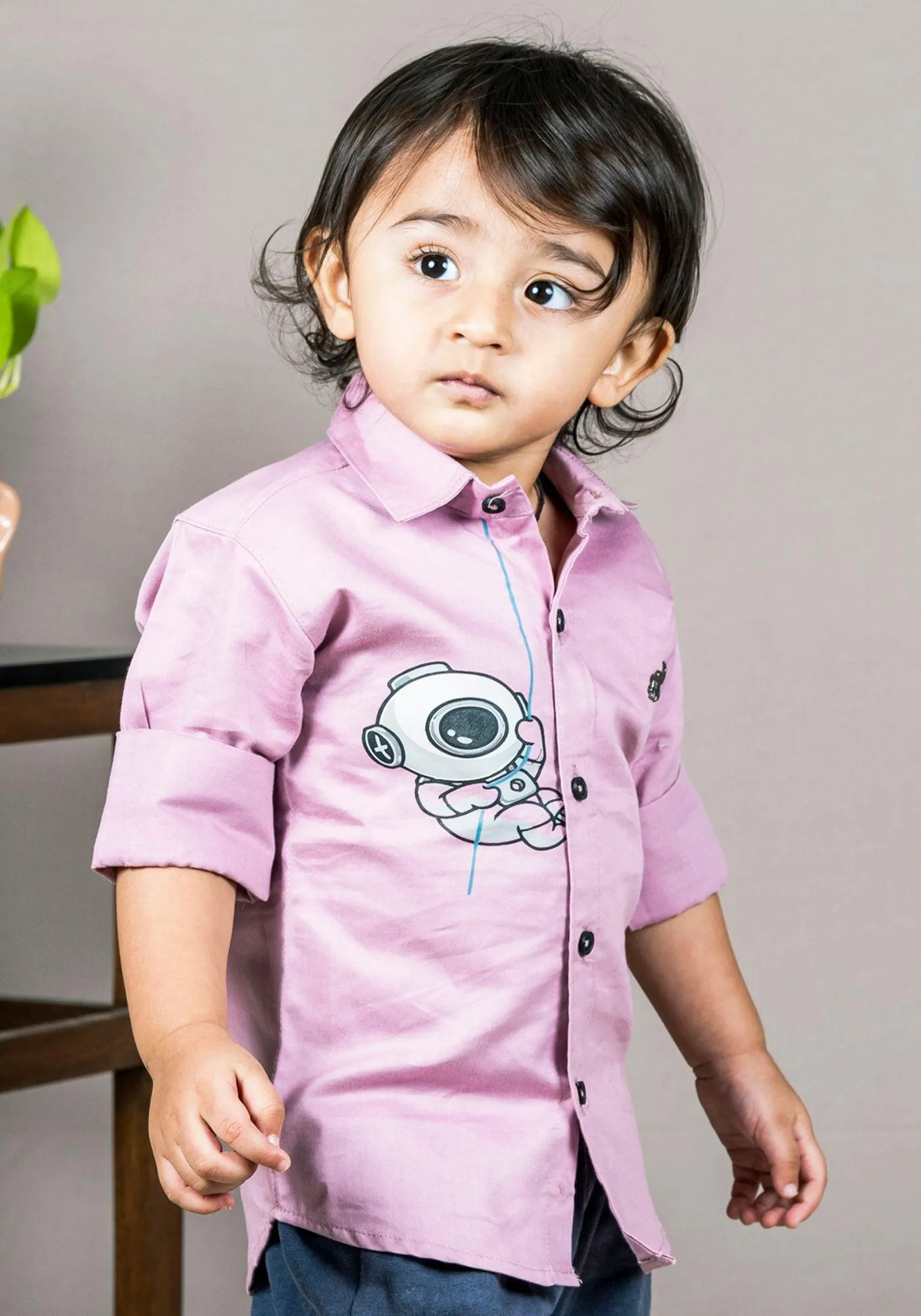 Polka Tots Full Sleeves Astronaut print Shirt - Purple