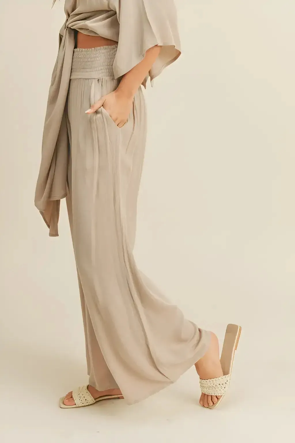RAYON SMOCKED WAIST PANTS