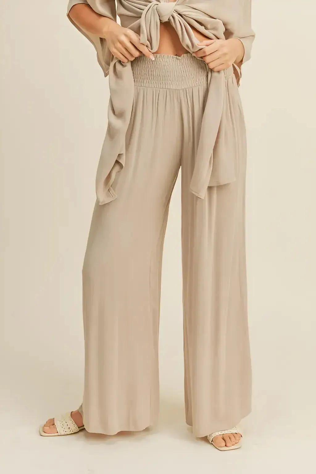 RAYON SMOCKED WAIST PANTS