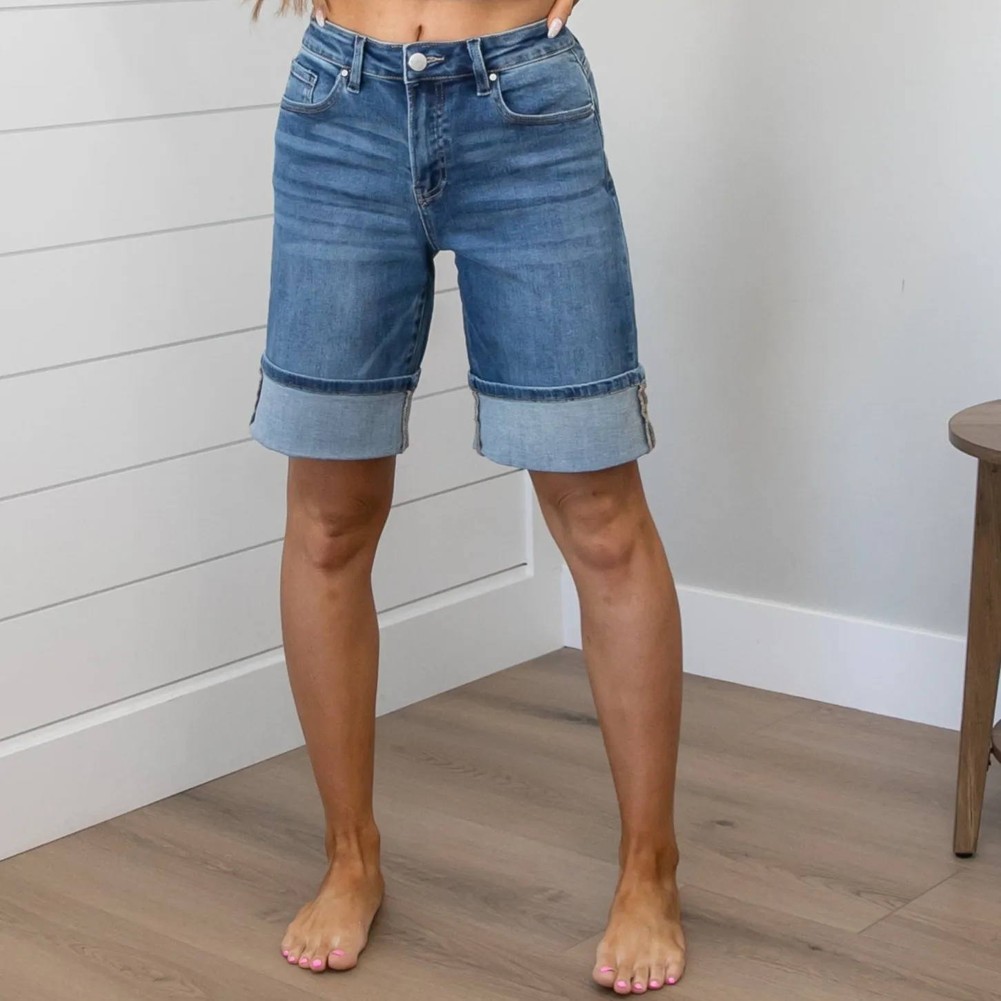 Risen High Rise Mid Length Cuffed Bermuda Shorts