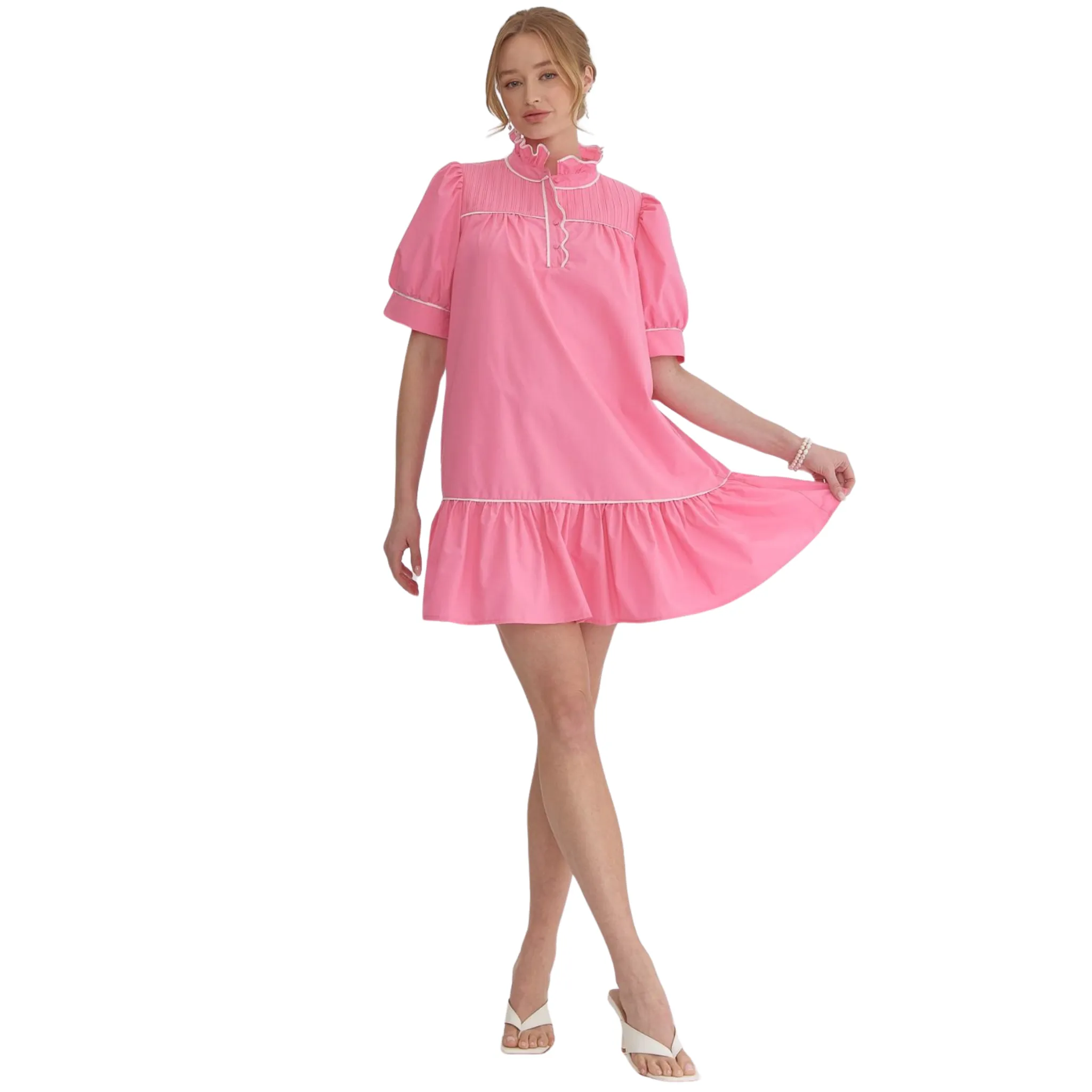 Ruffle Neck Mini Dress
