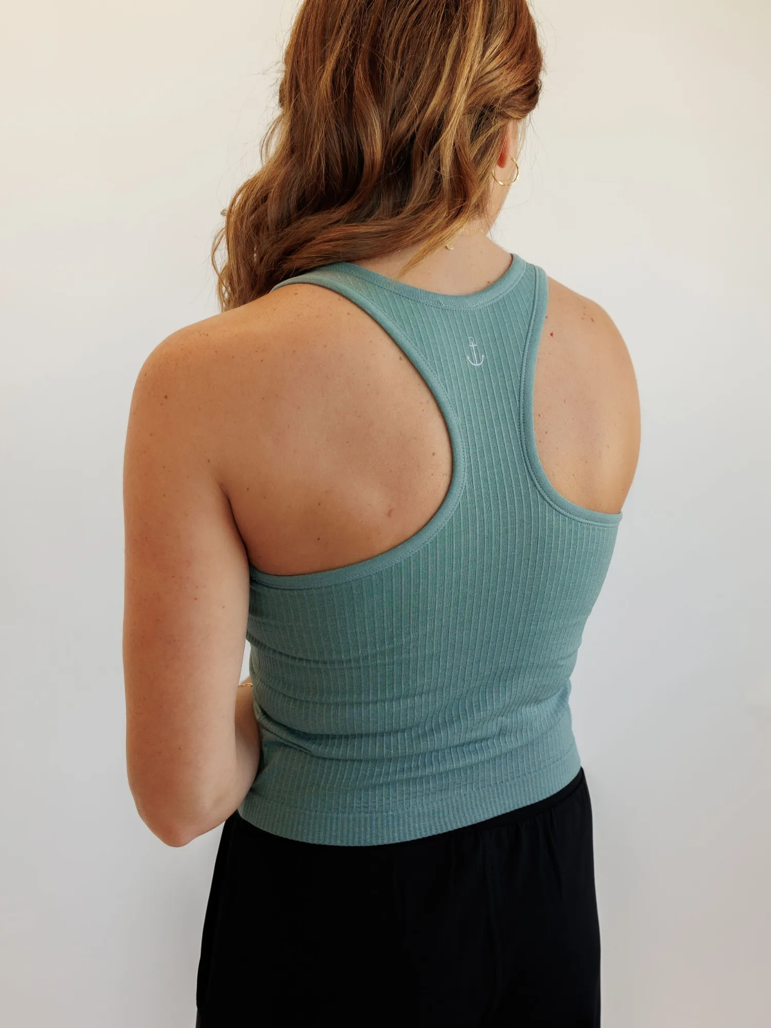 Sea Green Teal "Juliette" Ribbed Racerback Tank with Shelf Bra