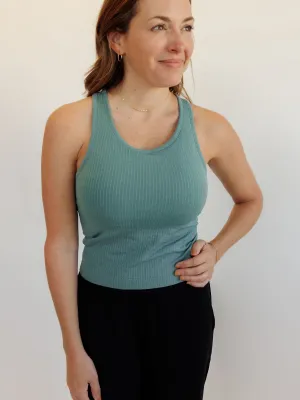 Sea Green Teal "Juliette" Ribbed Racerback Tank with Shelf Bra