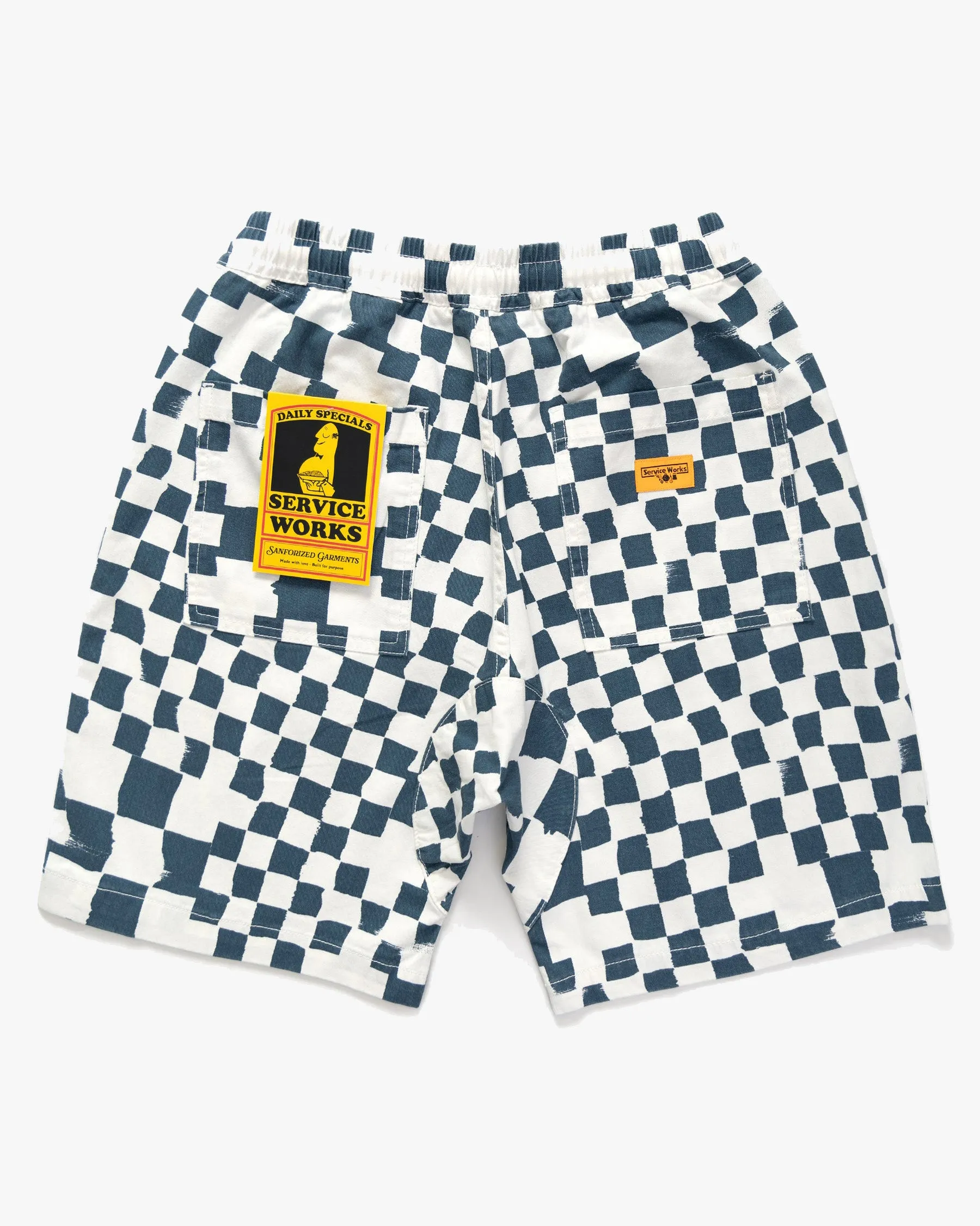 Service Works Drill Printed Chef Shorts - Teal Checker