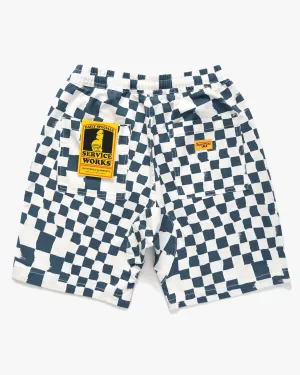 Service Works Drill Printed Chef Shorts - Teal Checker
