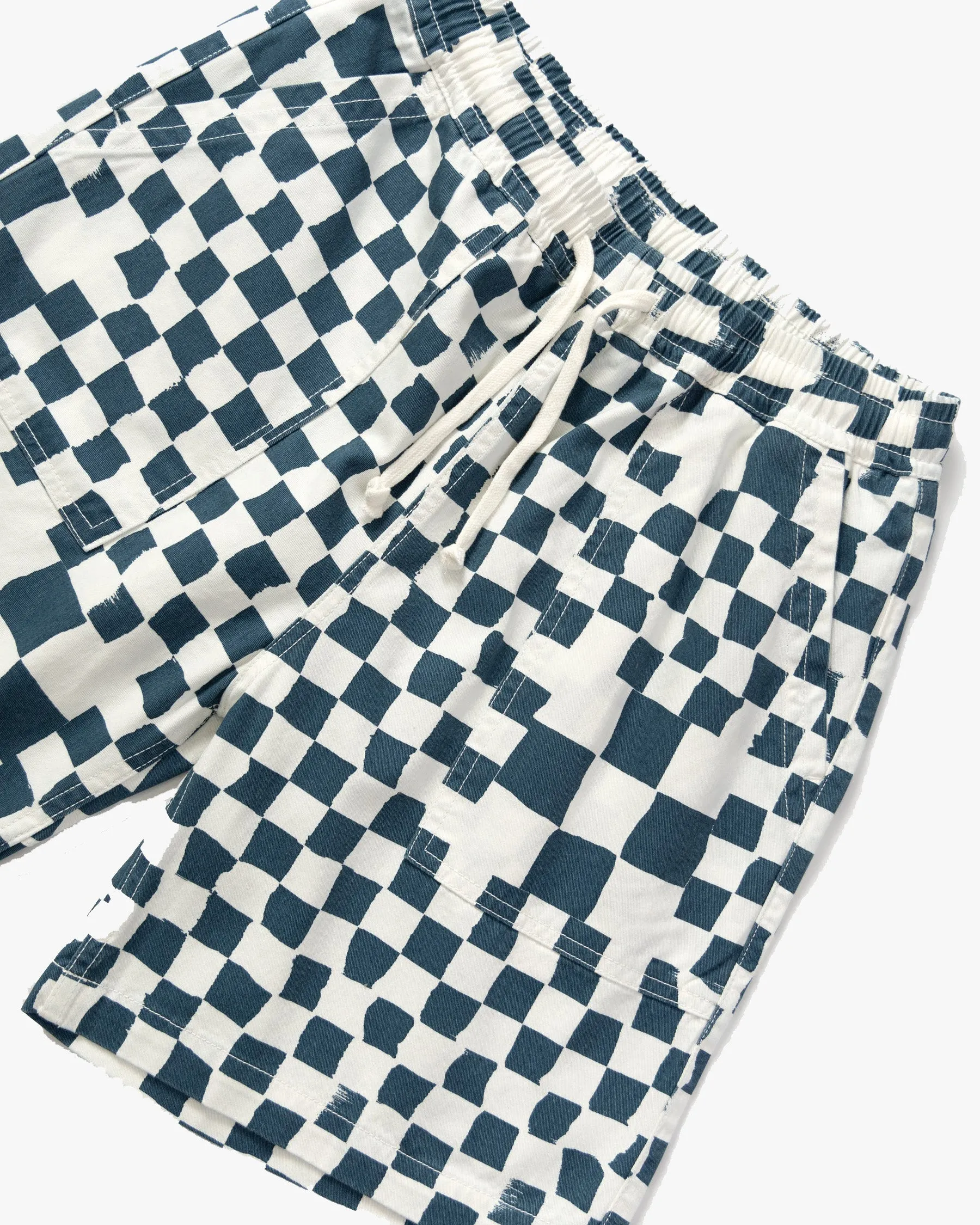 Service Works Drill Printed Chef Shorts - Teal Checker