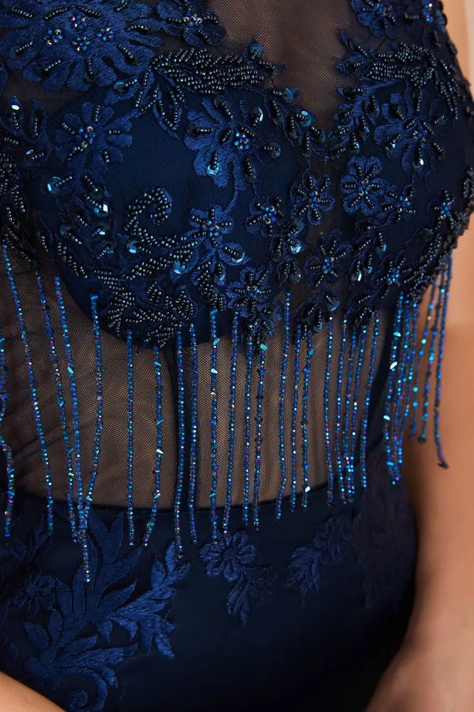 Sexy Sleeveless Mermaid Prom Dress Backless Satin Sparkly Sequins Evening Gown