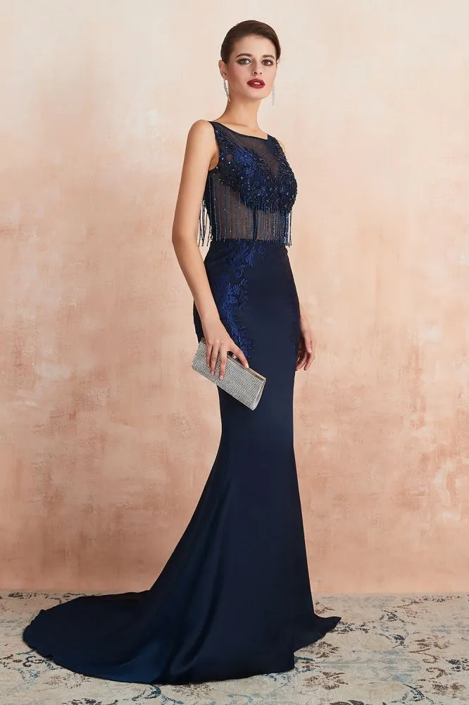 Sexy Sleeveless Mermaid Prom Dress Backless Satin Sparkly Sequins Evening Gown