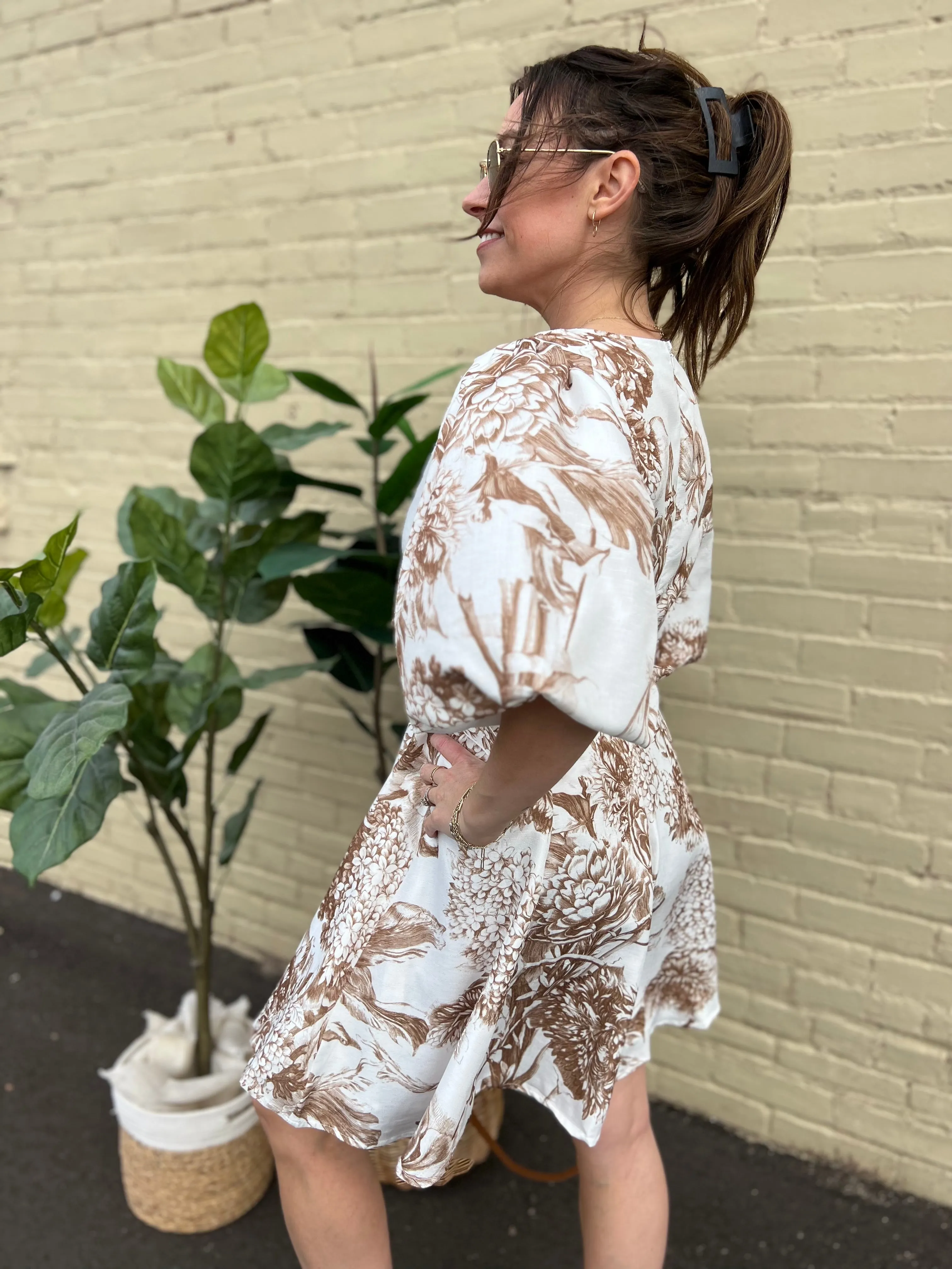 Short Puff Sleeve Floral Print Mini Dress