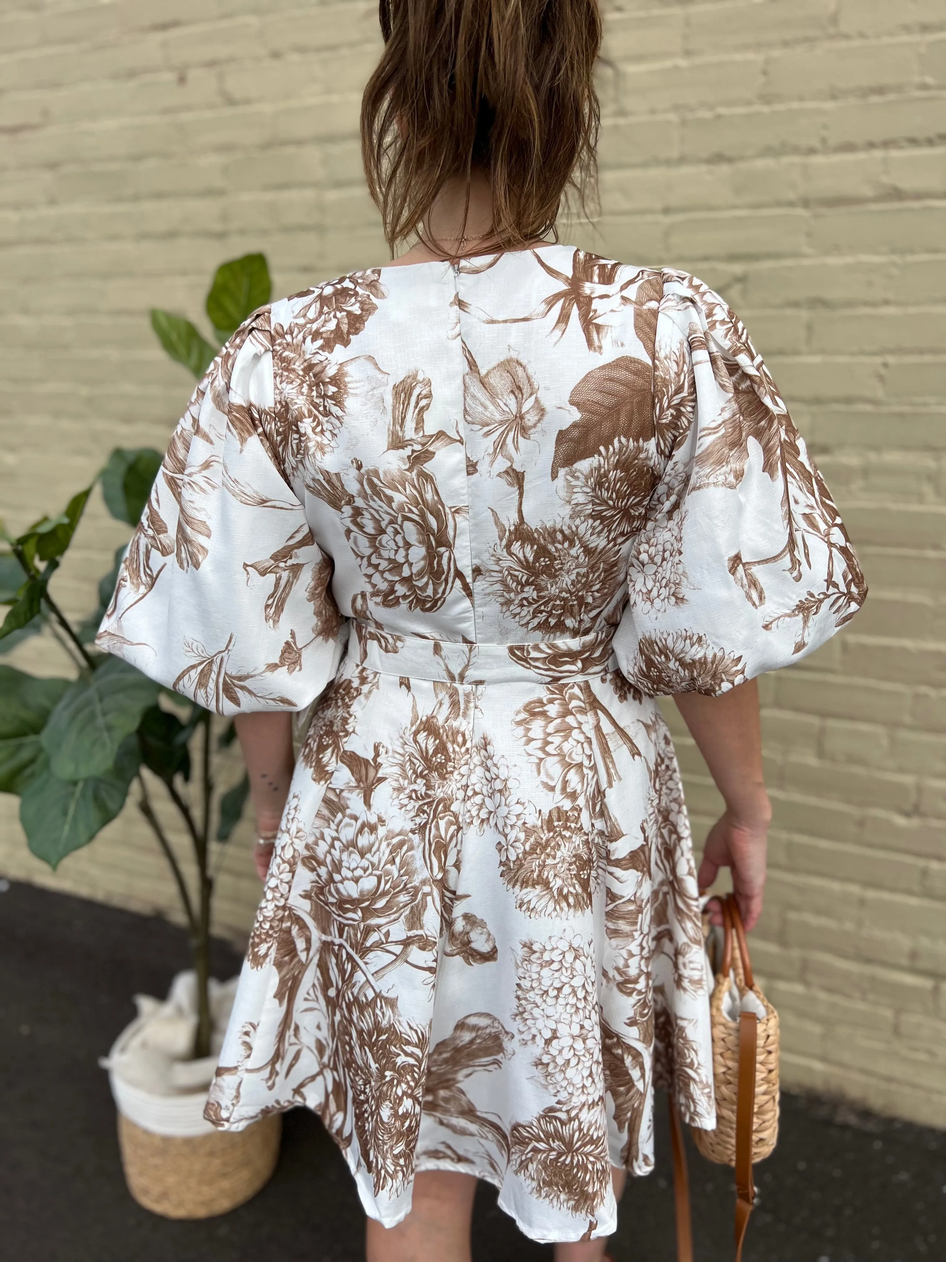 Short Puff Sleeve Floral Print Mini Dress