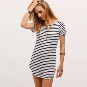 Short Sleeves Stripe Irregular Short Dress