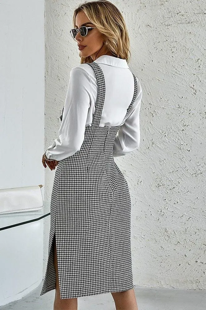 Side slit slim suspender dress