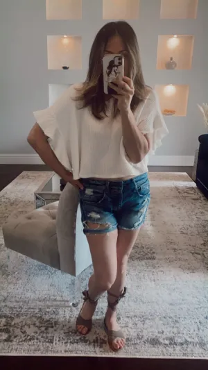 Sienna Ruffled Waffle Cropped Top