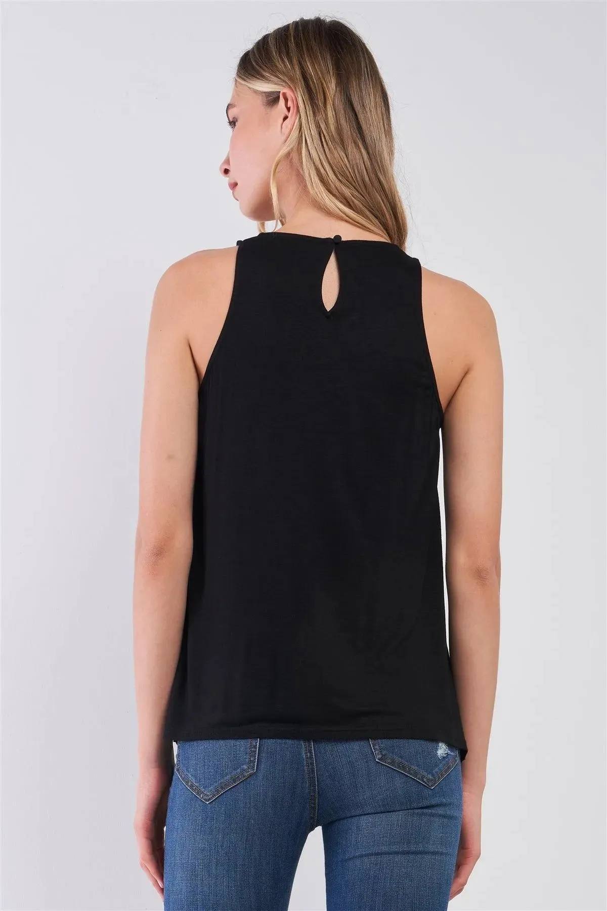 Simple Black Combo Sleeveless Crew Neck Cami Top