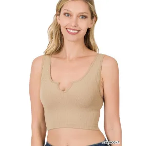 Simple Split Neck Crop Top in Ash Mocha