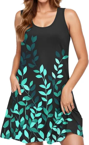 Sleeveless A-Line Sundress for Women V-Neck Casual Summer Mini Dress with Pockets Lightweight Flowy Dresses