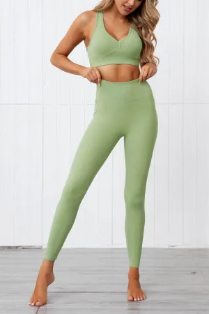 Solid Color Sporty V Neck Yoga Pants Suit