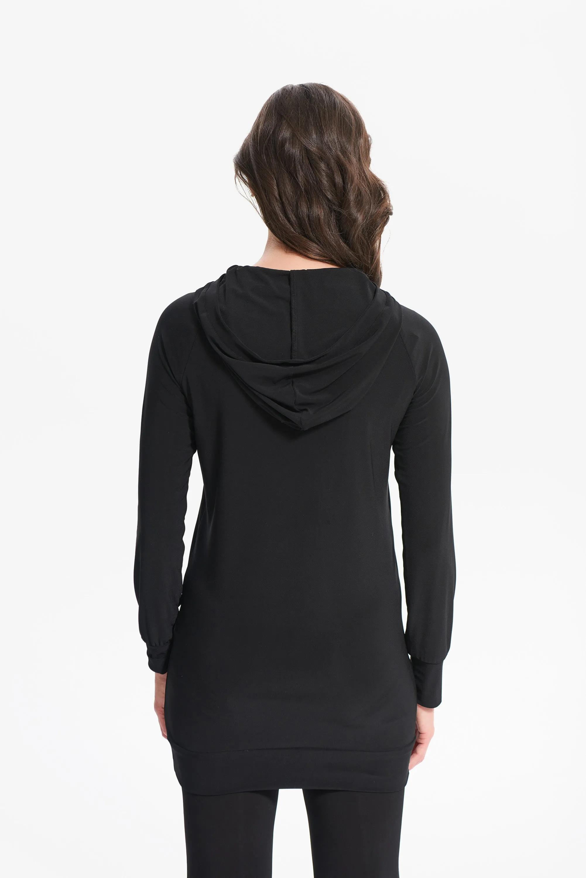 Sporty rhinestone drawstring tunic with hood
