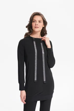 Sporty rhinestone drawstring tunic with hood
