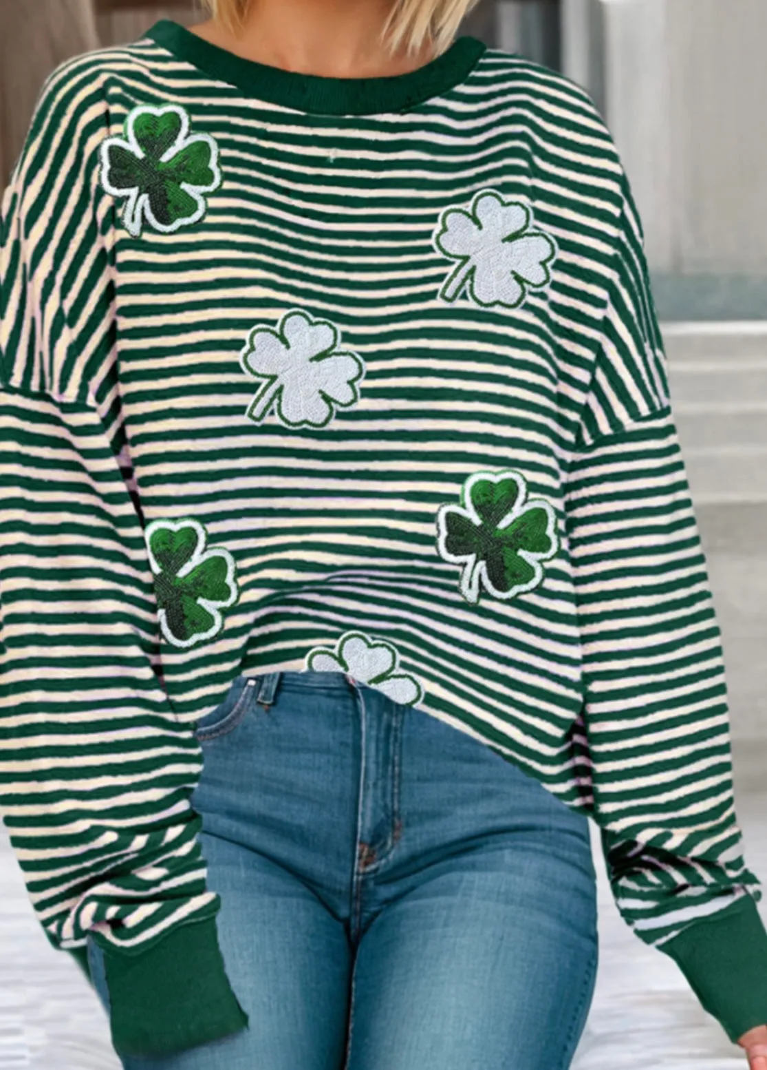St Patrick Clover Patch Sequin Graphic Blouse
