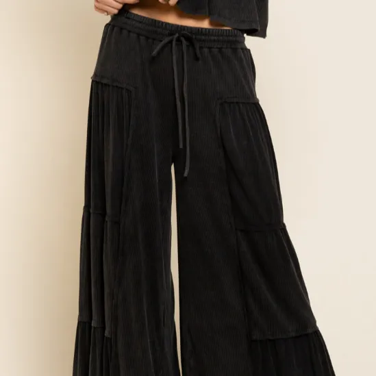 Stone Black Flowy Bottoms