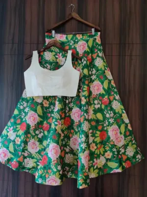 Stylish Satin Printed Lehenga With Choli Set For Women
