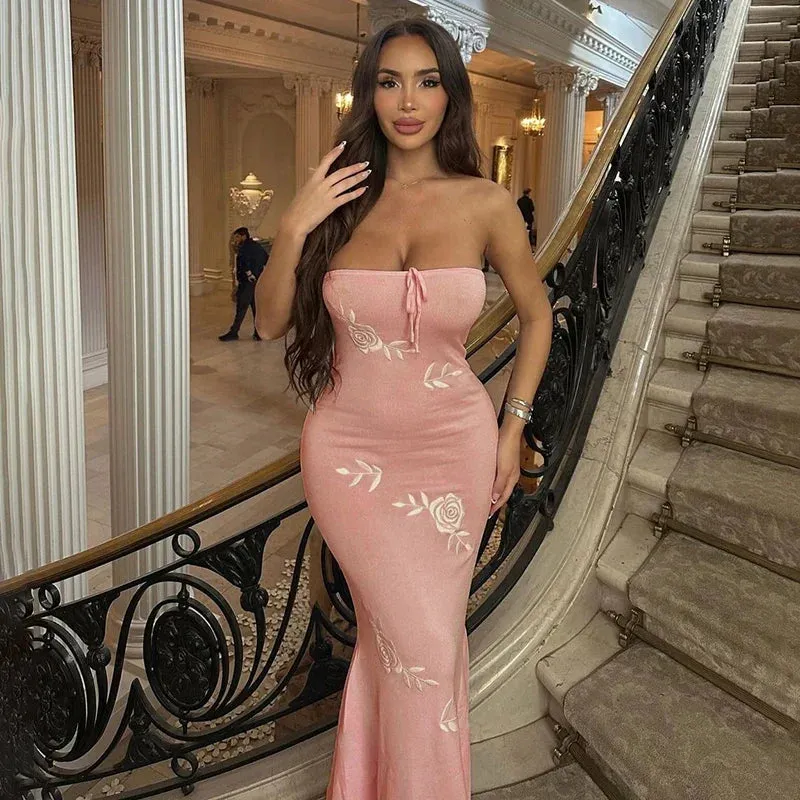 Sultry Elegant Chic Fashionable Sensational Pink Nightclub-ready Maxi Dress