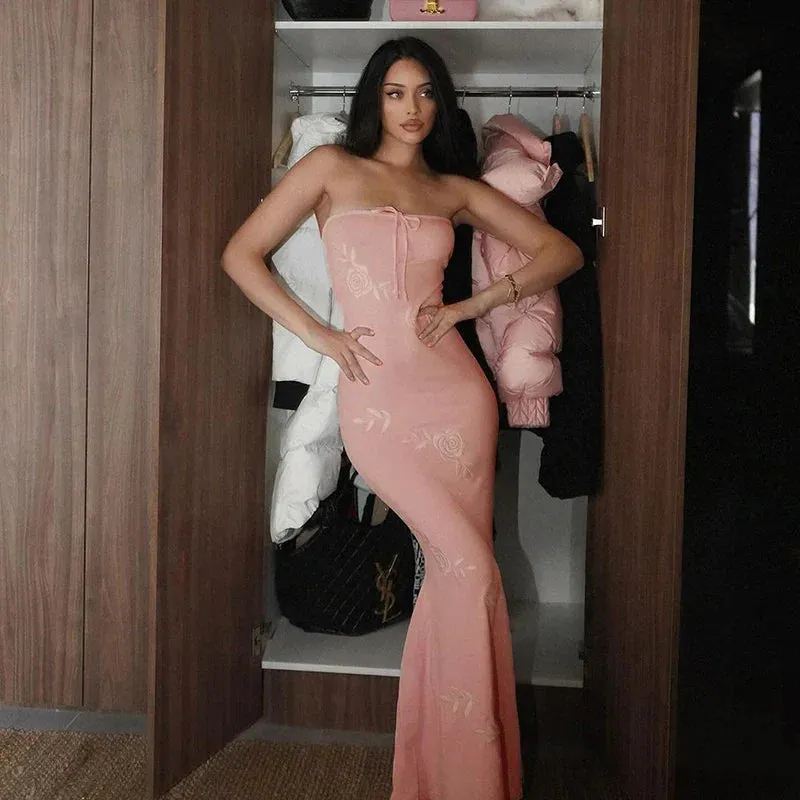 Sultry Elegant Chic Fashionable Sensational Pink Nightclub-ready Maxi Dress