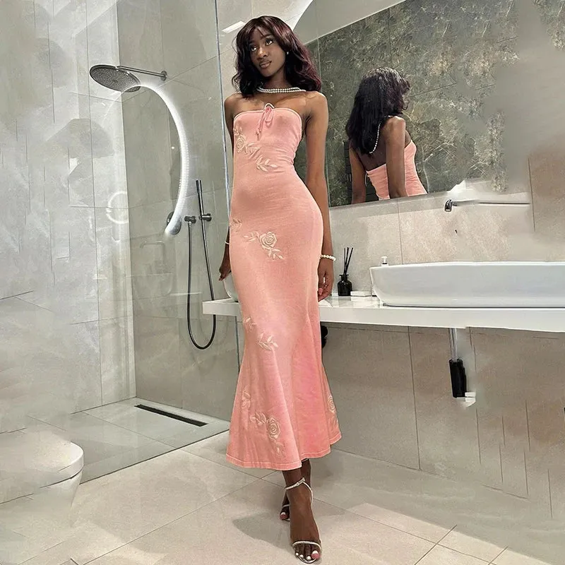 Sultry Elegant Chic Fashionable Sensational Pink Nightclub-ready Maxi Dress