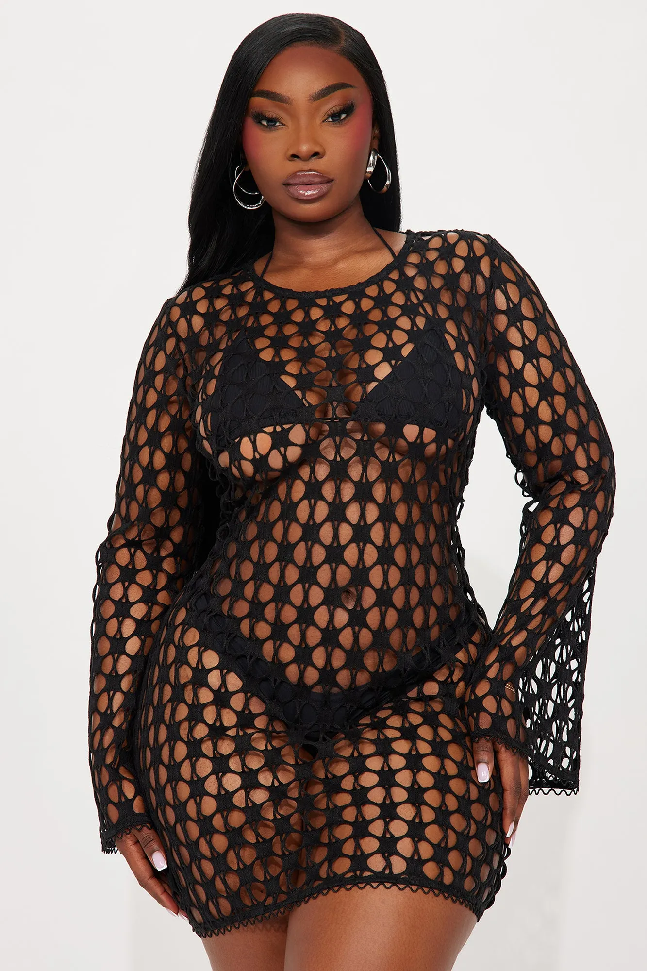 Summer Kiss Cover Up Mini Dress - Black