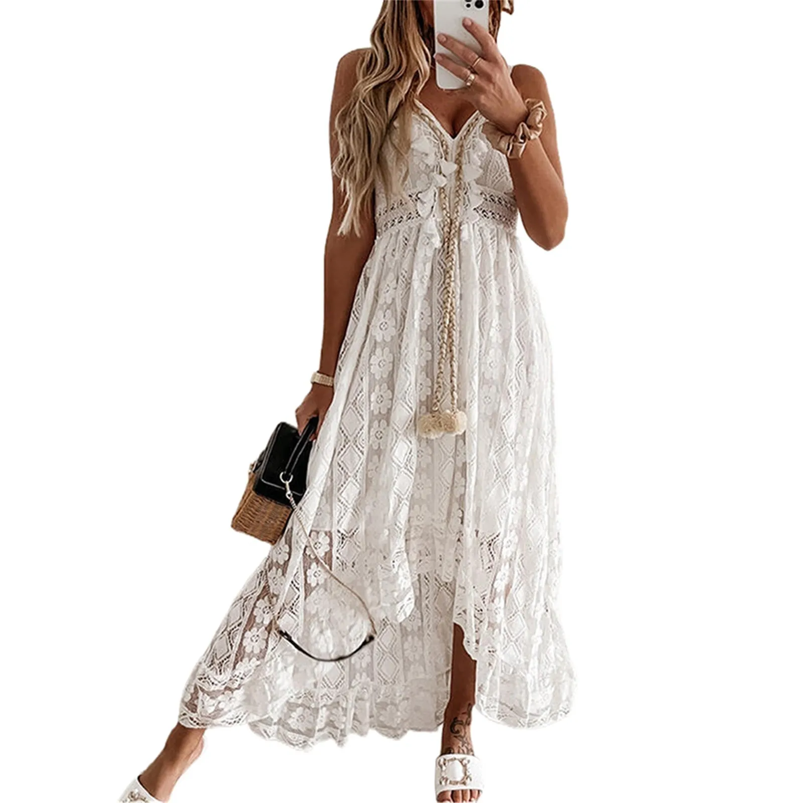 Summer White Dress For Woman Casual Beachwear Cover-ups Outfits