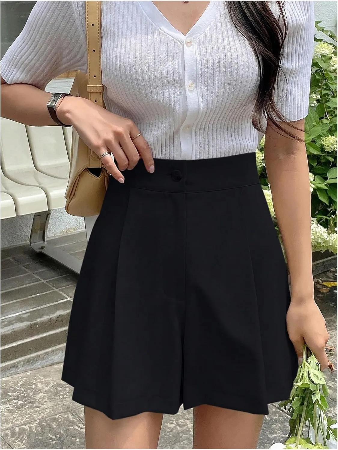 SweatyRocks Women's Wide Leg Shorts Pleated High Waisted Loose Casual Shorts