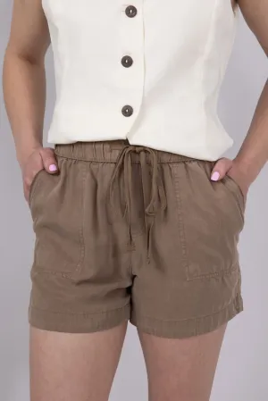 Tencel Drawstring Shorts for Women in Hazelnut | 42589-HAZELNUT