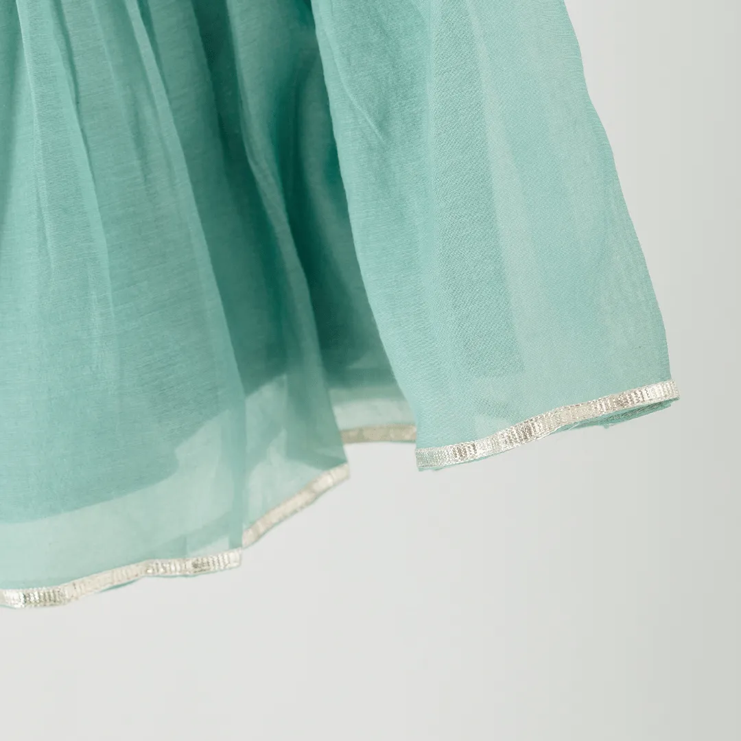 The Haze Story - Elegant Baby Palazzo Set in Haze Green Chanderi