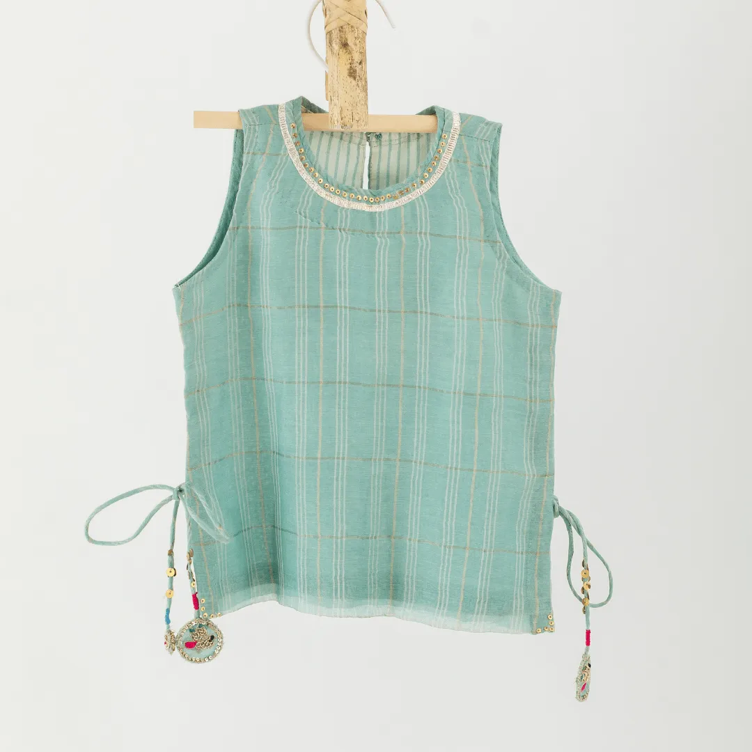 The Haze Story - Elegant Baby Palazzo Set in Haze Green Chanderi